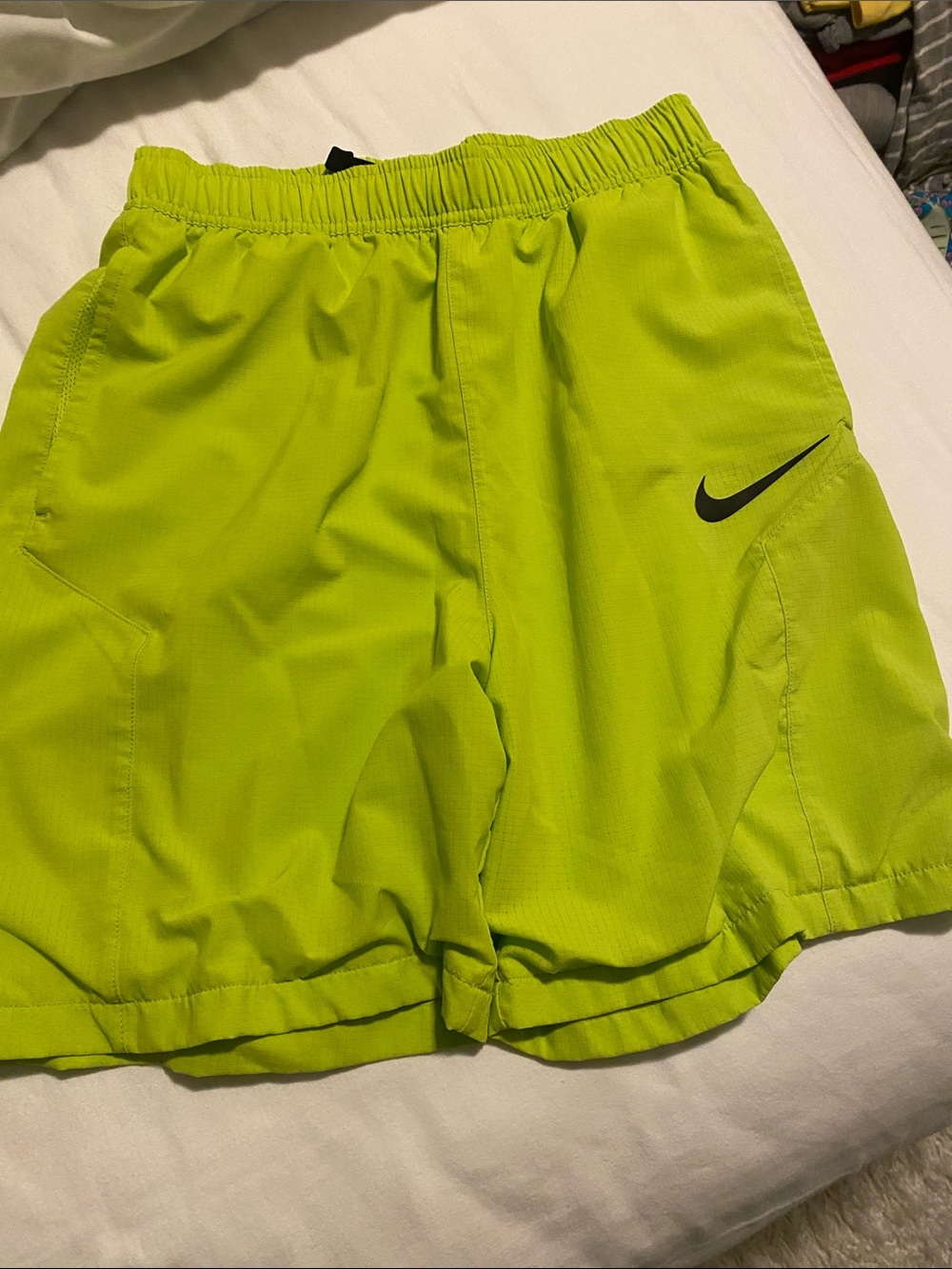 Nike Men’s Lime Green Athletic Shorts with Black Swoosh